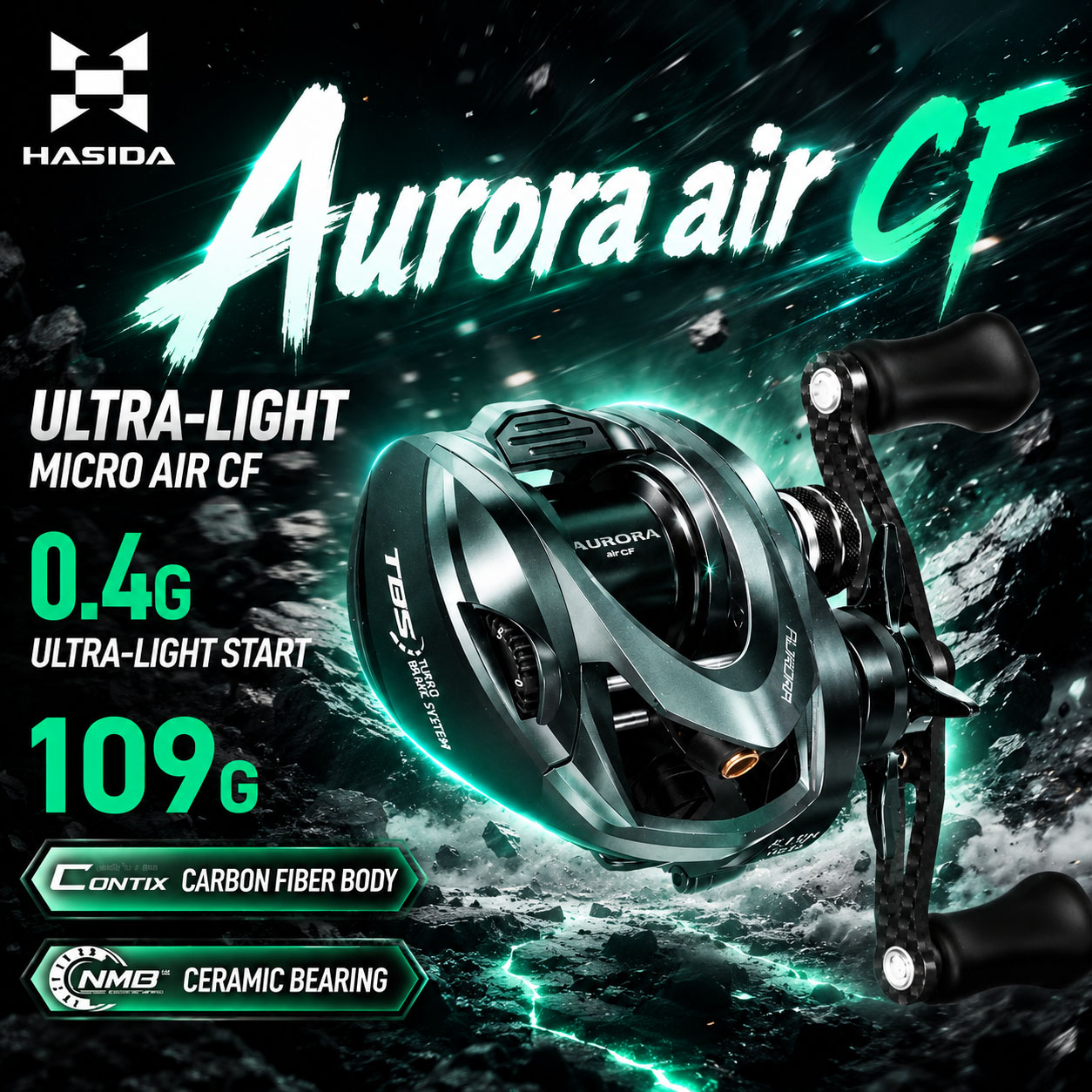 HASIDA Aurora AirCF Carbon BFS - đánh giá và giá Daiwa Reel Bg
