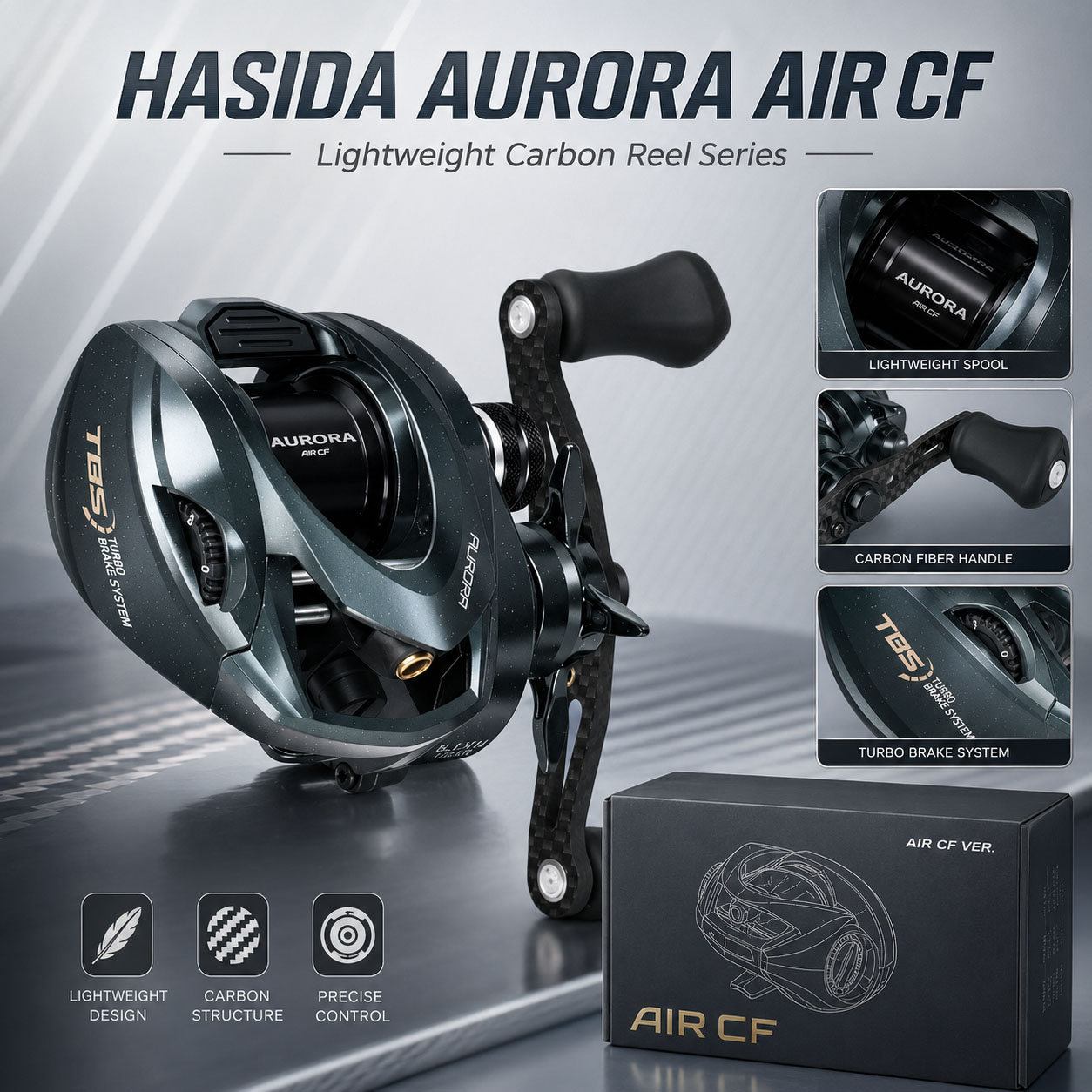 HASIDA Aurora AirCF Carbon BFS - đánh giá và giá Daiwa Reel Bg
